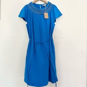 Boden Vibrant Blue Midi Embroidered Dress